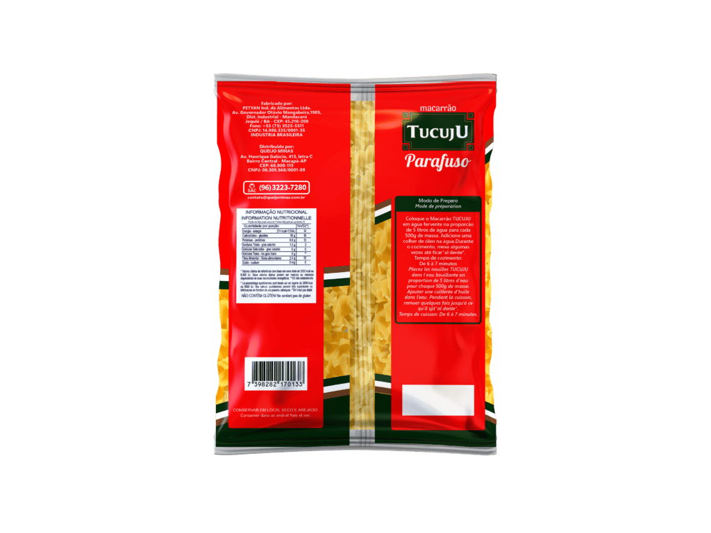 EMBALAGEM – MACARRÃO PARAFUSO TUCUJU 500G – VERSO